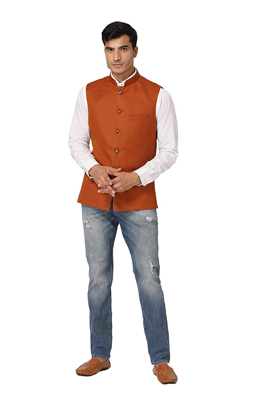 Men's TR Nehru Jacket – Dark Orange - Left Sleeve