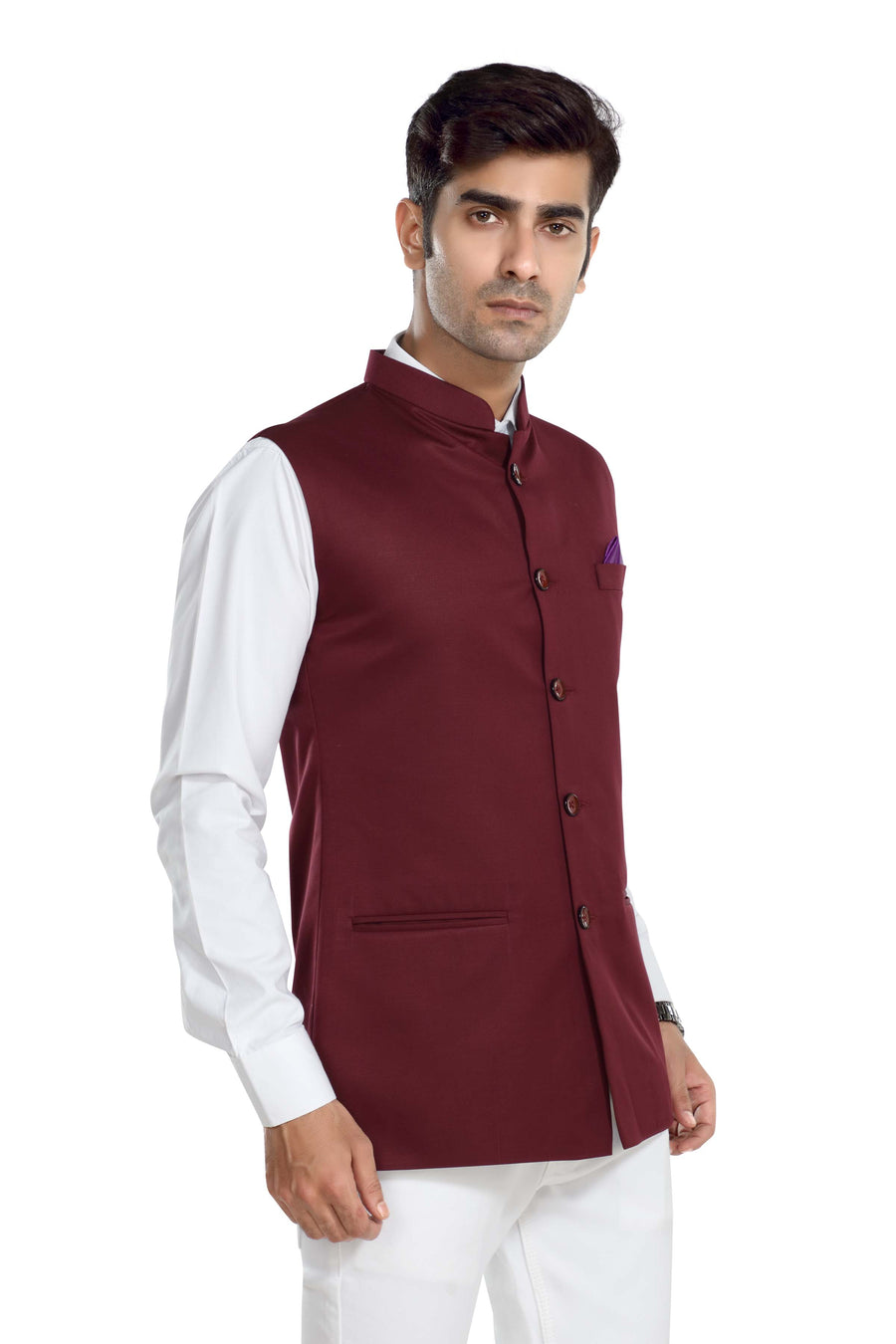 Men's TR Nehru Jacket – Dark Maroon - Left Sleeve