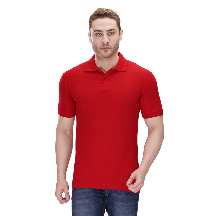 Cotton Polo T-Shirt – Red - Front