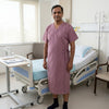 Maroon check wrap patient gown – front