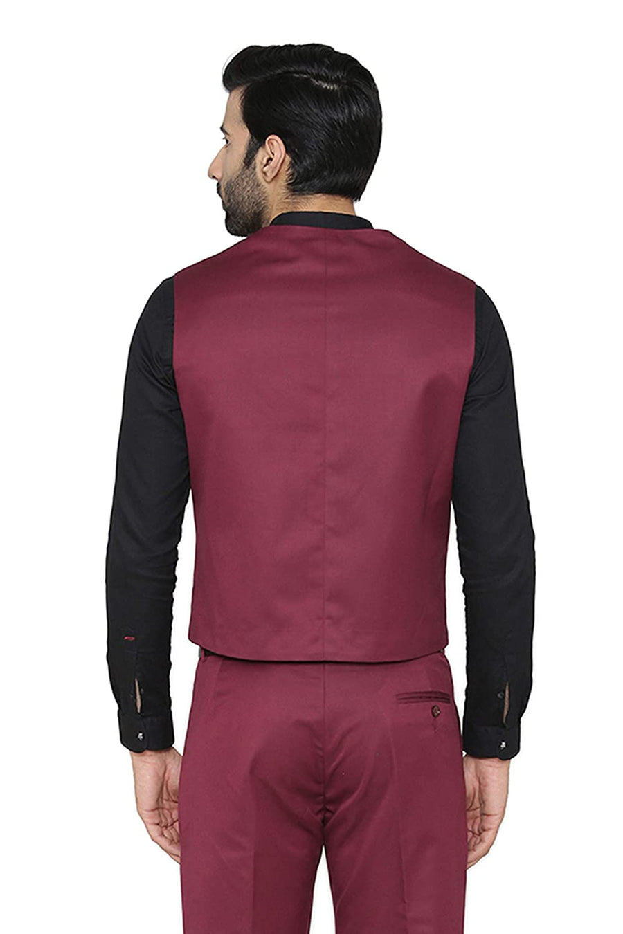 Men's Slim Fit TR Waistcoat – Wine Maroon - Right Sleeve