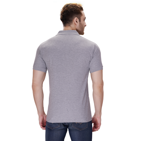 Grey Melange polo T-shirt (100% cotton) – back view