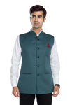 Men's Bottle Green TR Nehru jacket – front view