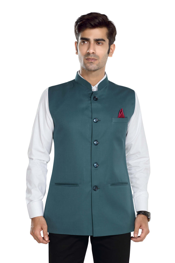 Men's Bottle Green TR Nehru jacket – front view