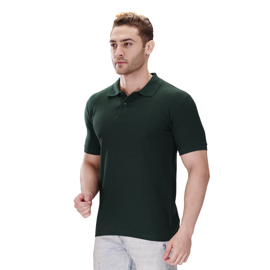 Cotton Polo T-Shirt – Bottle Green - Left Sleeve
