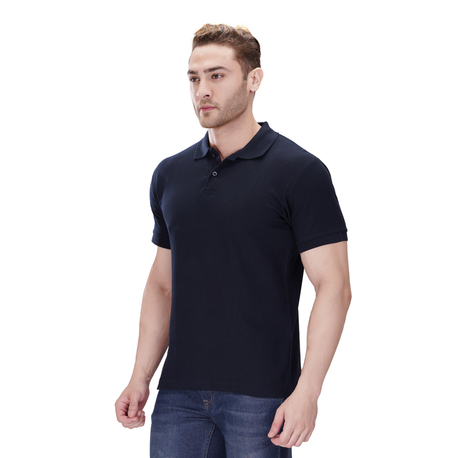 Cotton Polo T-Shirt – Navy Blue - Right Sleeve