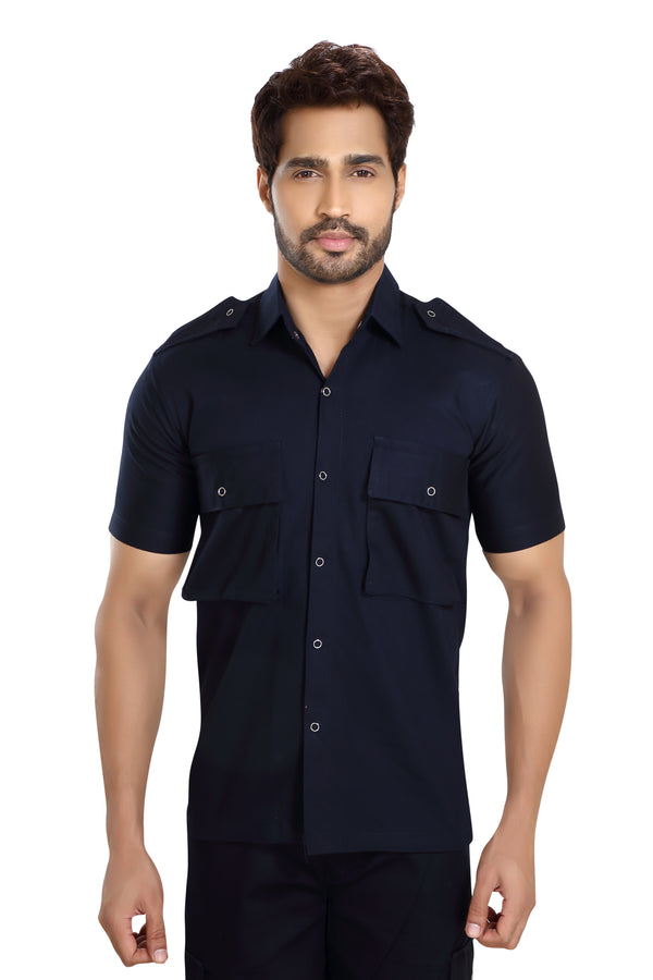 Industrial Worker Uniform – Navy Blue, Half Sleeve – shirt close-up