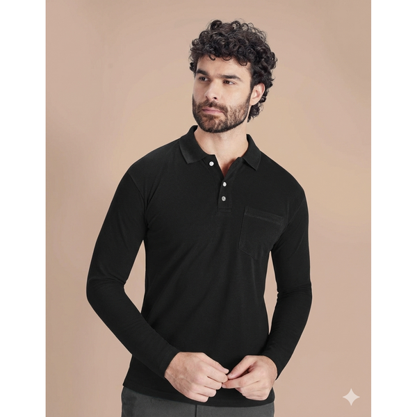 Black full sleeve dri-fit polo T-shirt – front – UNIFORMIC