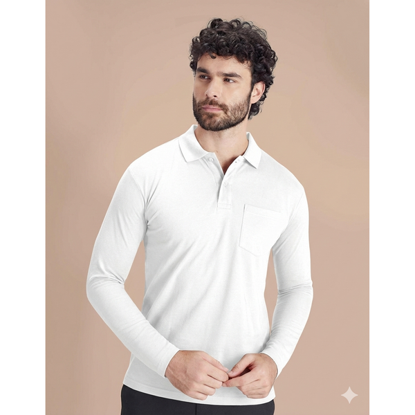 White full sleeve dri-fit polo T-shirt – front – UNIFORMIC
