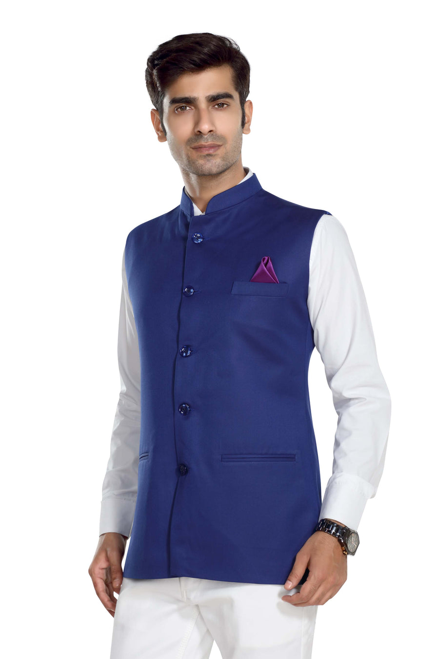 Men's TR Nehru Jacket – Royal Blue - Left Sleeve