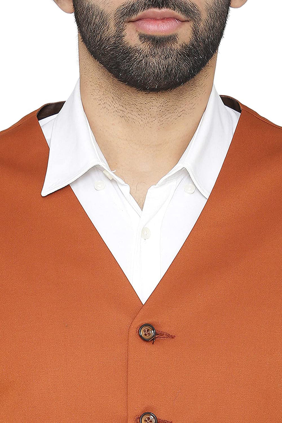 Men's Slim Fit TR Waistcoat – Carrot Orange - Front