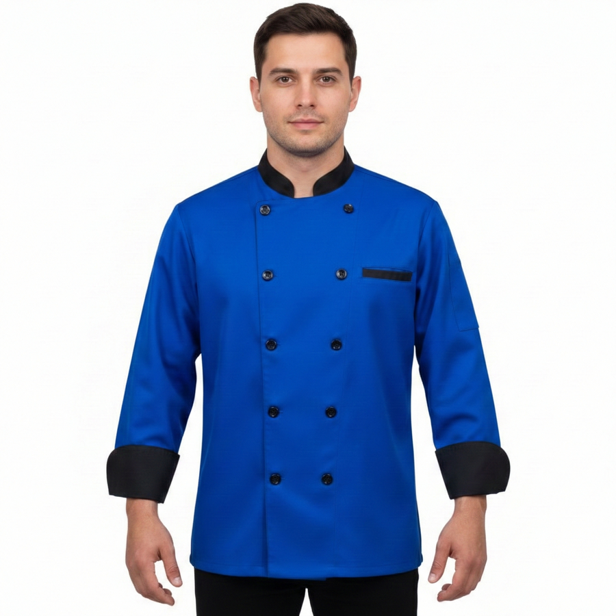Chef Coat – Royal Blue & Black - Left Sleeve