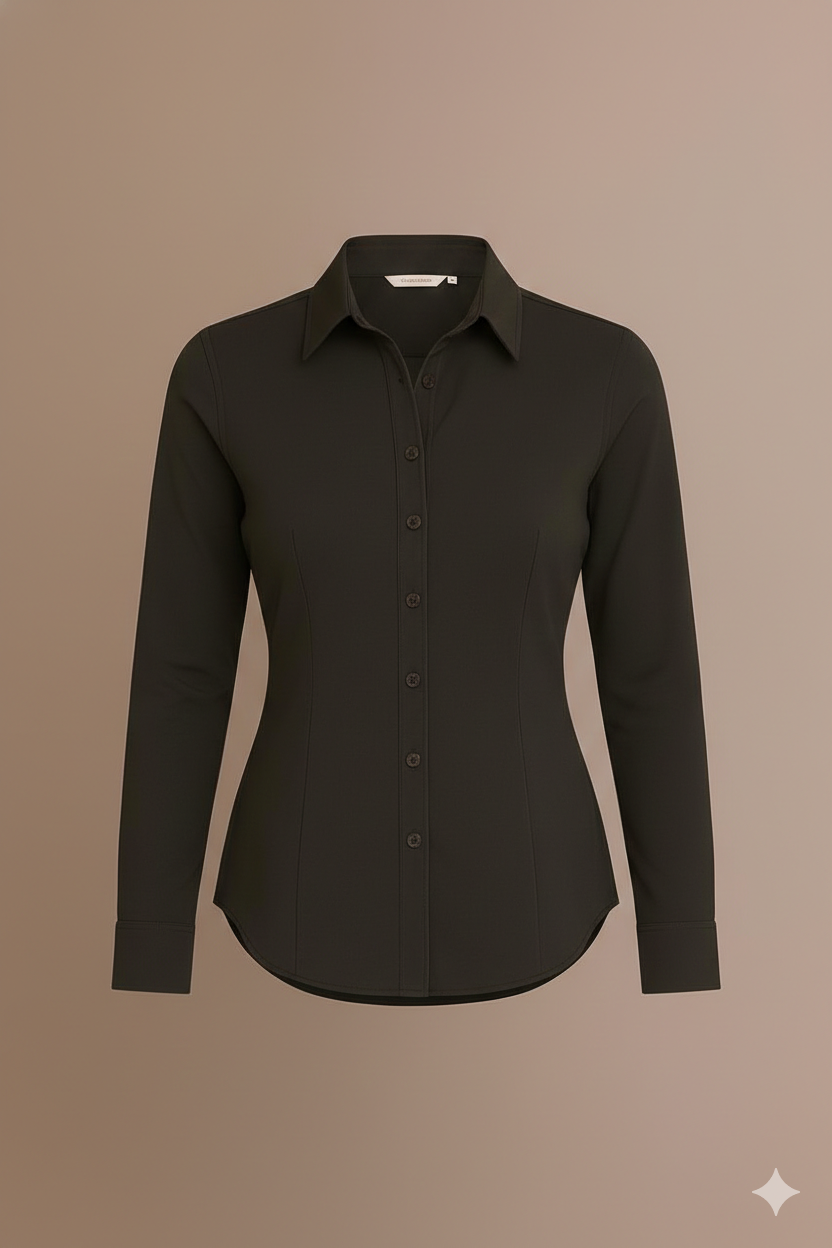 Women's Lycra Formal Shirt – Dark Grey - Left Sleeve