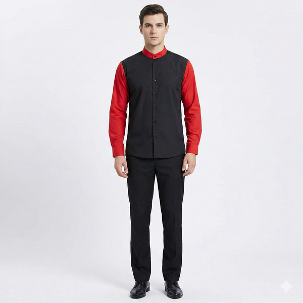 Full Sleeve Waiter Uniform – Black & Red – view 1