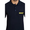 Navy blue security polo T-shirt – close-up of collar and chest print