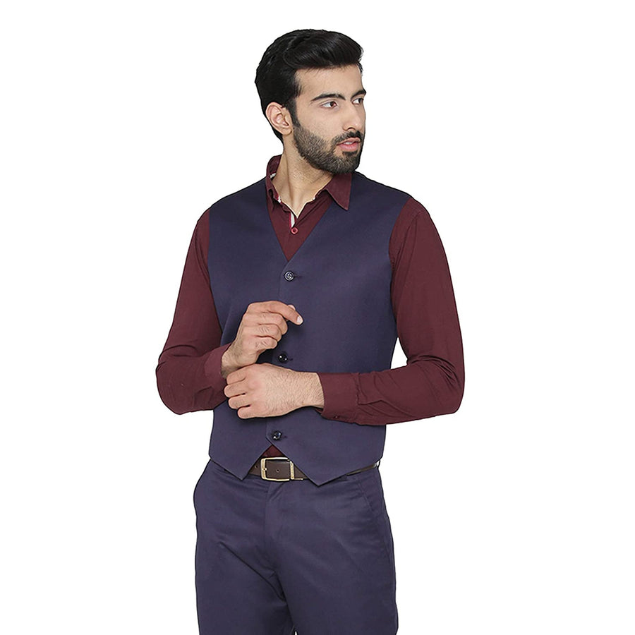 Men's Slim Fit TR Waistcoat – Navy Blue - Front