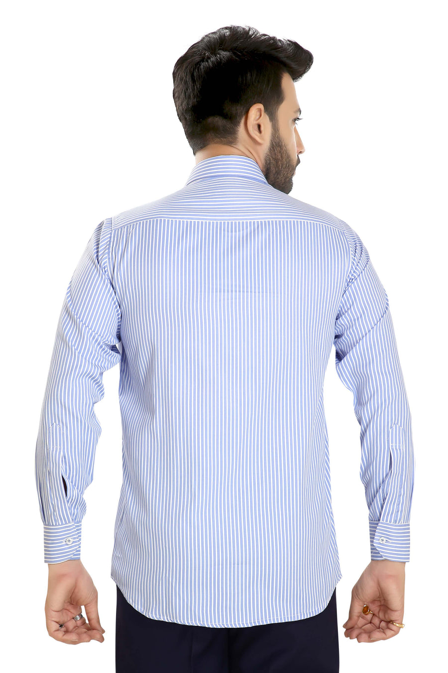 Men's Striped Formal Shirt – Blue - Front