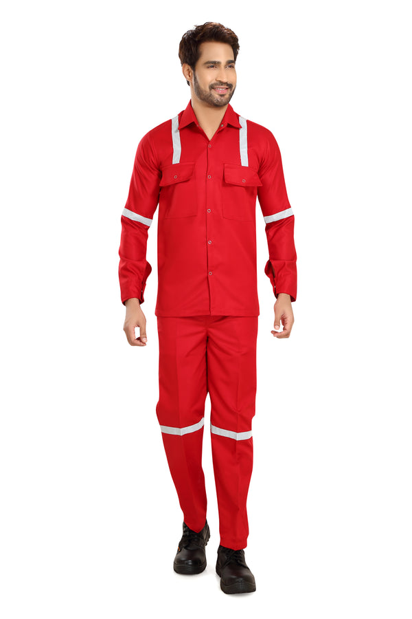 Boiler Pant Shirt Set – Red, Grey Reflective Tape – front