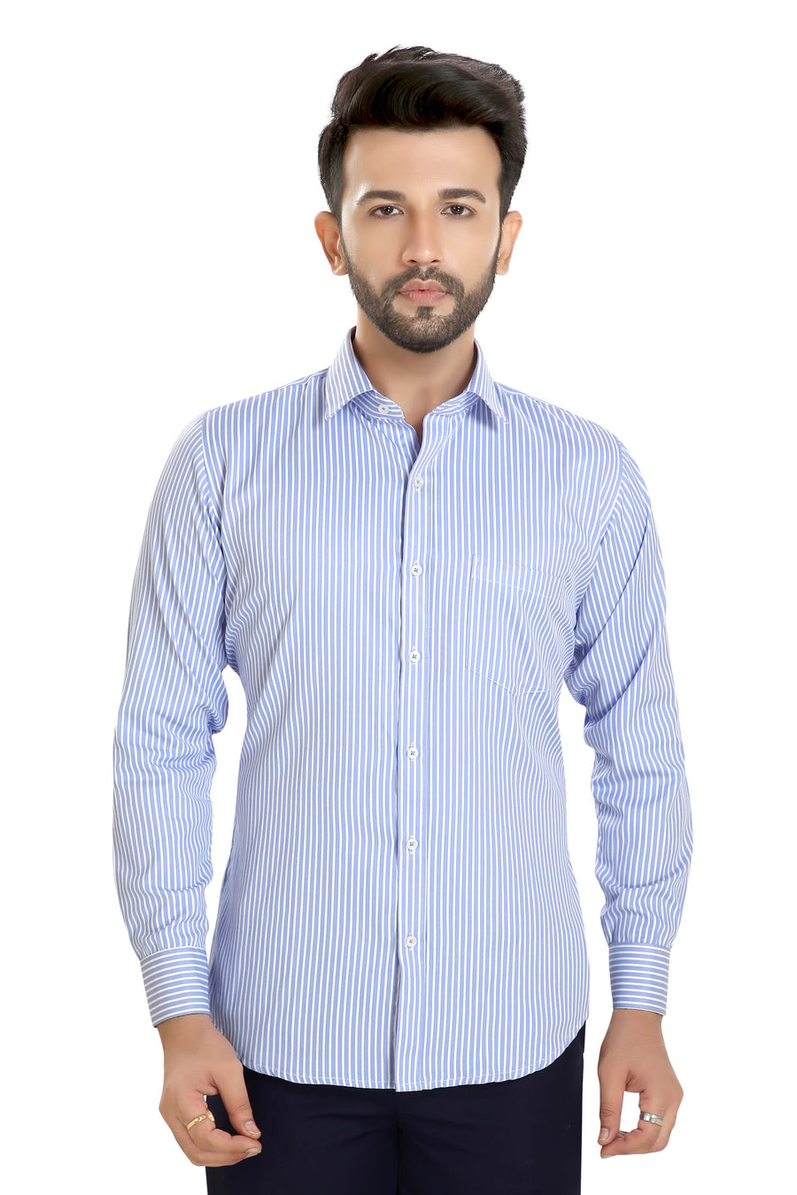 Men's Striped Formal Shirt – Blue - Back