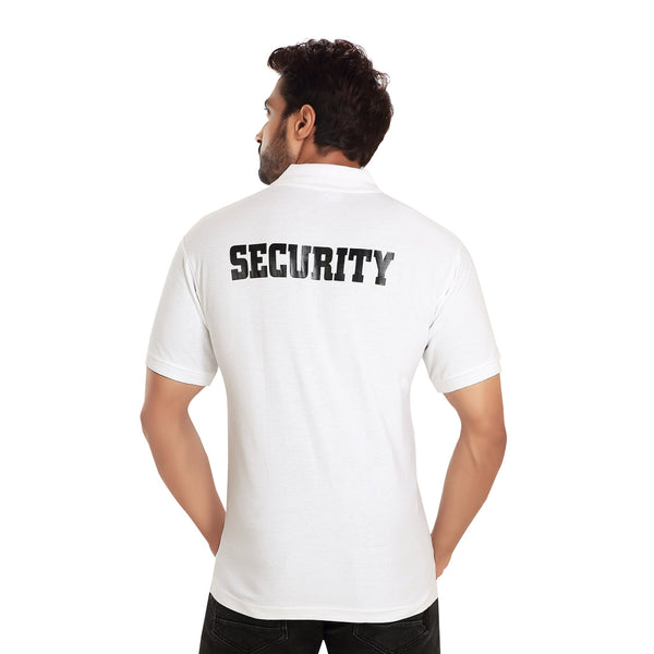White security polo T-shirt – back view with SECURITY print