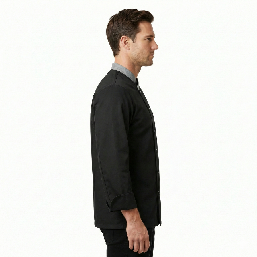 Chef Coat – Black & Grey - Left Sleeve