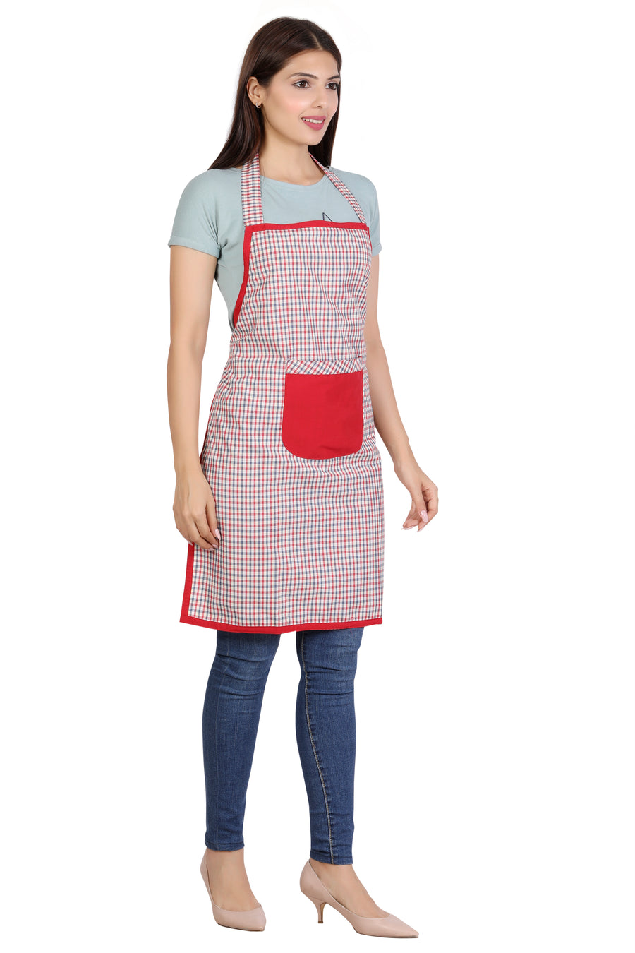 Full Kitchen Apron – Red Checks - Back