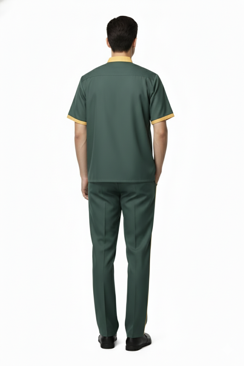 Half Sleeve Waiter Uniform – Dark Green & Mustard - Right Sleeve