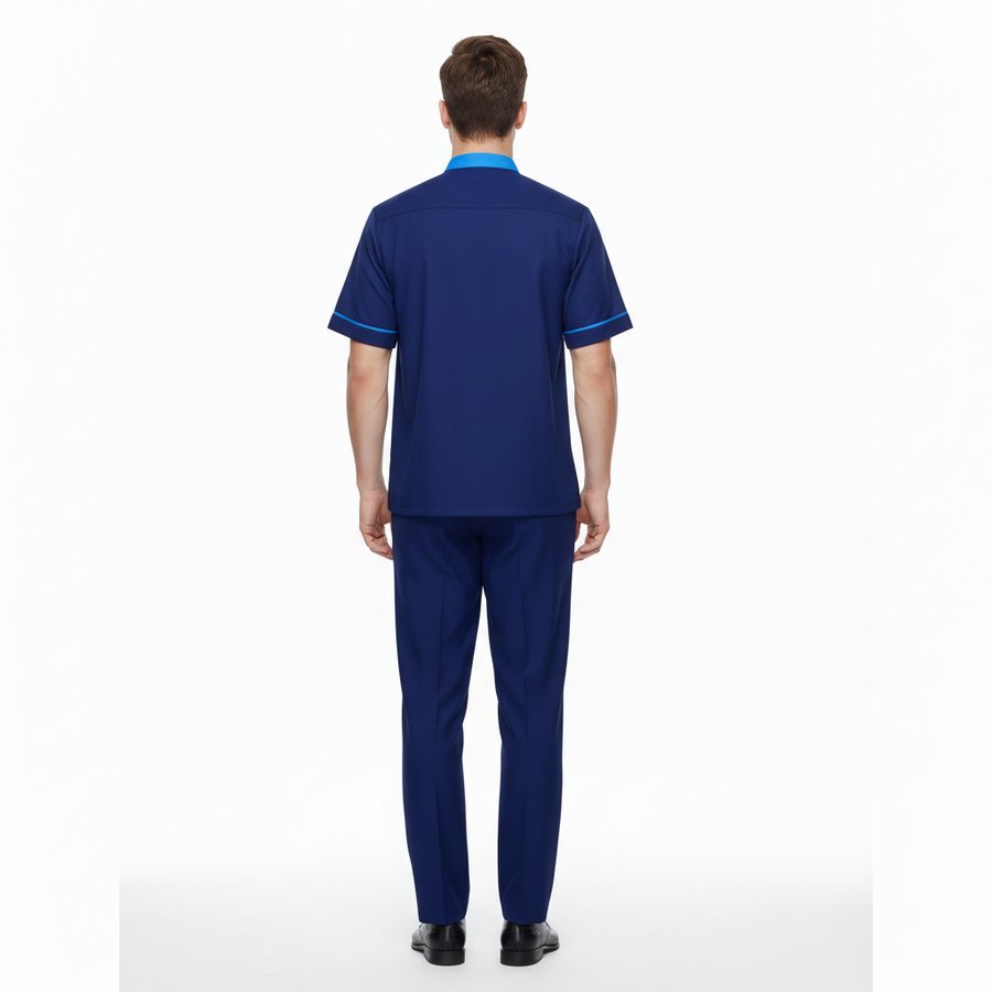 Half Sleeve Waiter Uniform – Navy Blue & Sky Blue - Right Sleeve