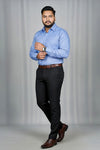French blue fil-a-fil office shirt for men, standing view