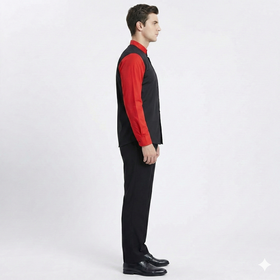 Full Sleeve Waiter Uniform – Black & Red - Left Sleeve