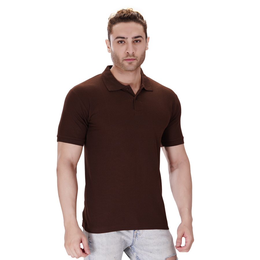 Cotton Polo T-Shirt – Brown - Left Sleeve