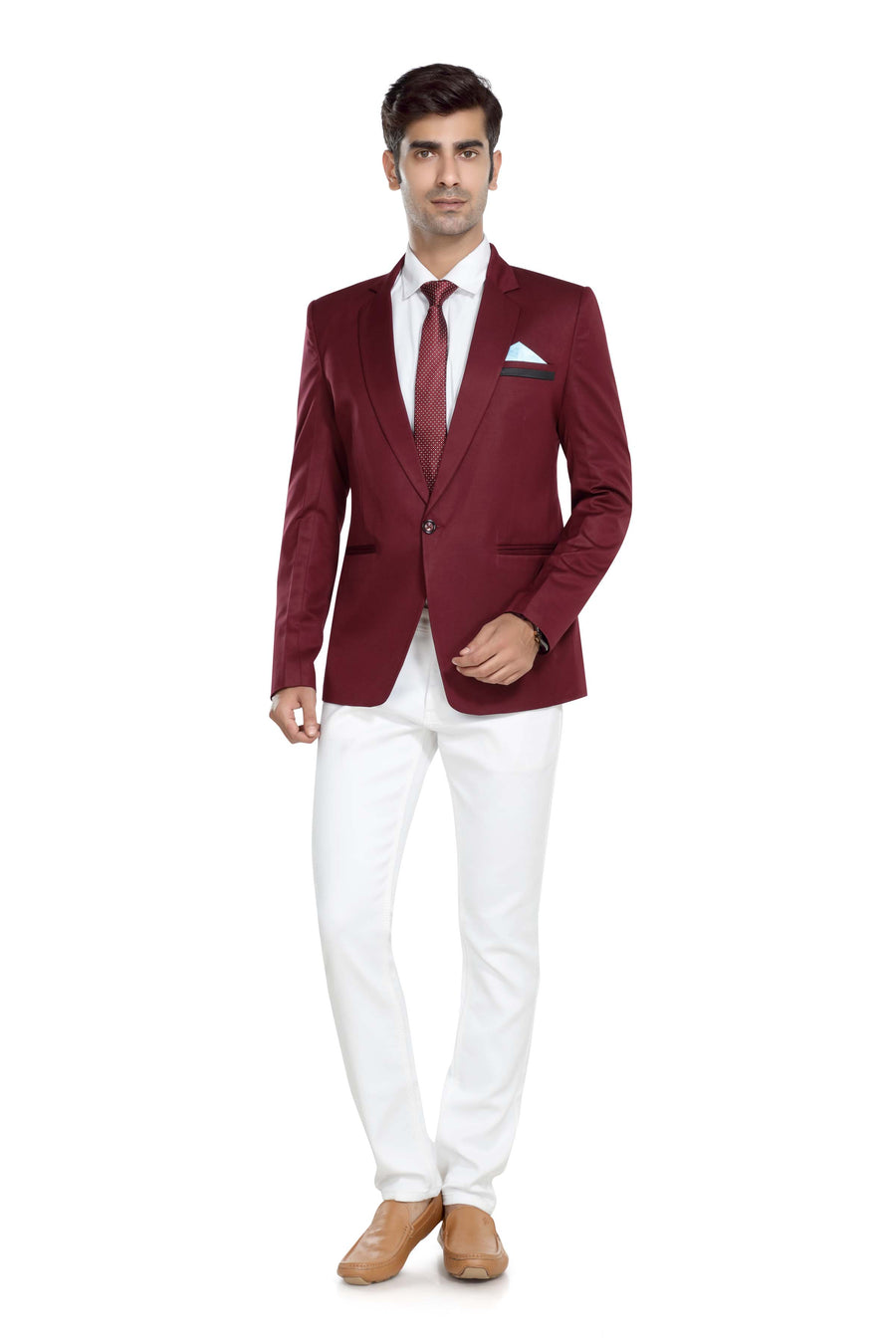 Men's Slim Fit TR Blazer – Dark Maroon - Front