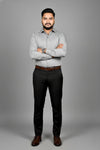 Grey fil-a-fil office shirt for men, standing view