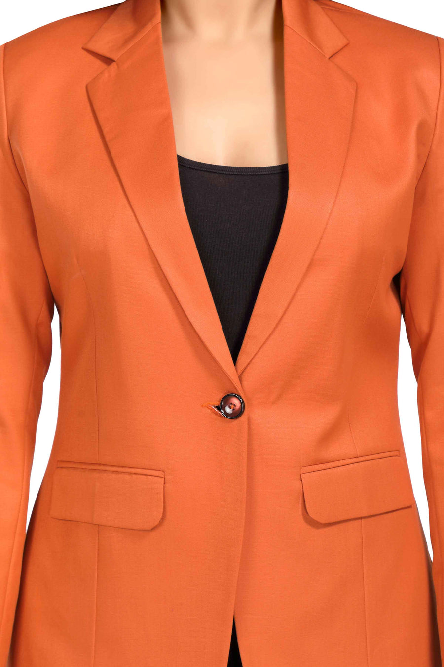 Women's Slim Fit TR Blazer – Carrot Orange - Left Sleeve