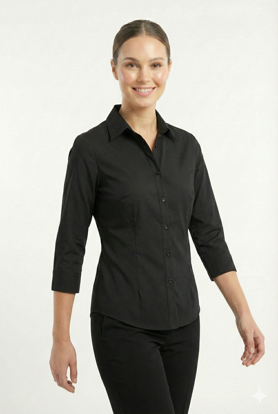 Women's Lycra 3/4 Sleeve Formal Shirt – Black - Left Sleeve