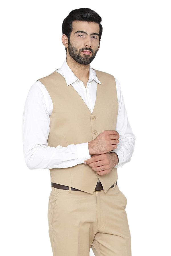 Men's beige slim fit TR waistcoat – view 2