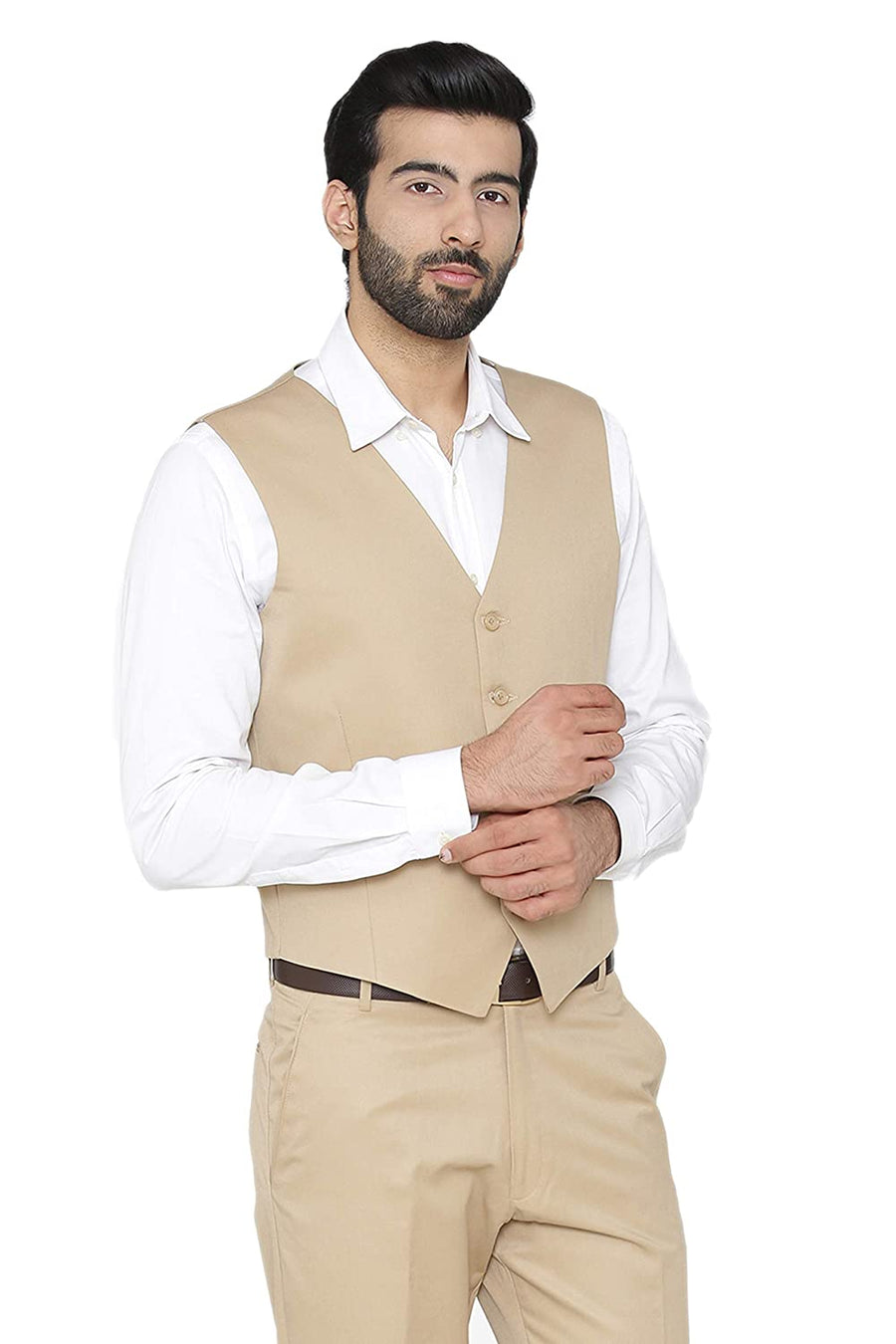 Men's Slim Fit TR Waistcoat – Beige - Back