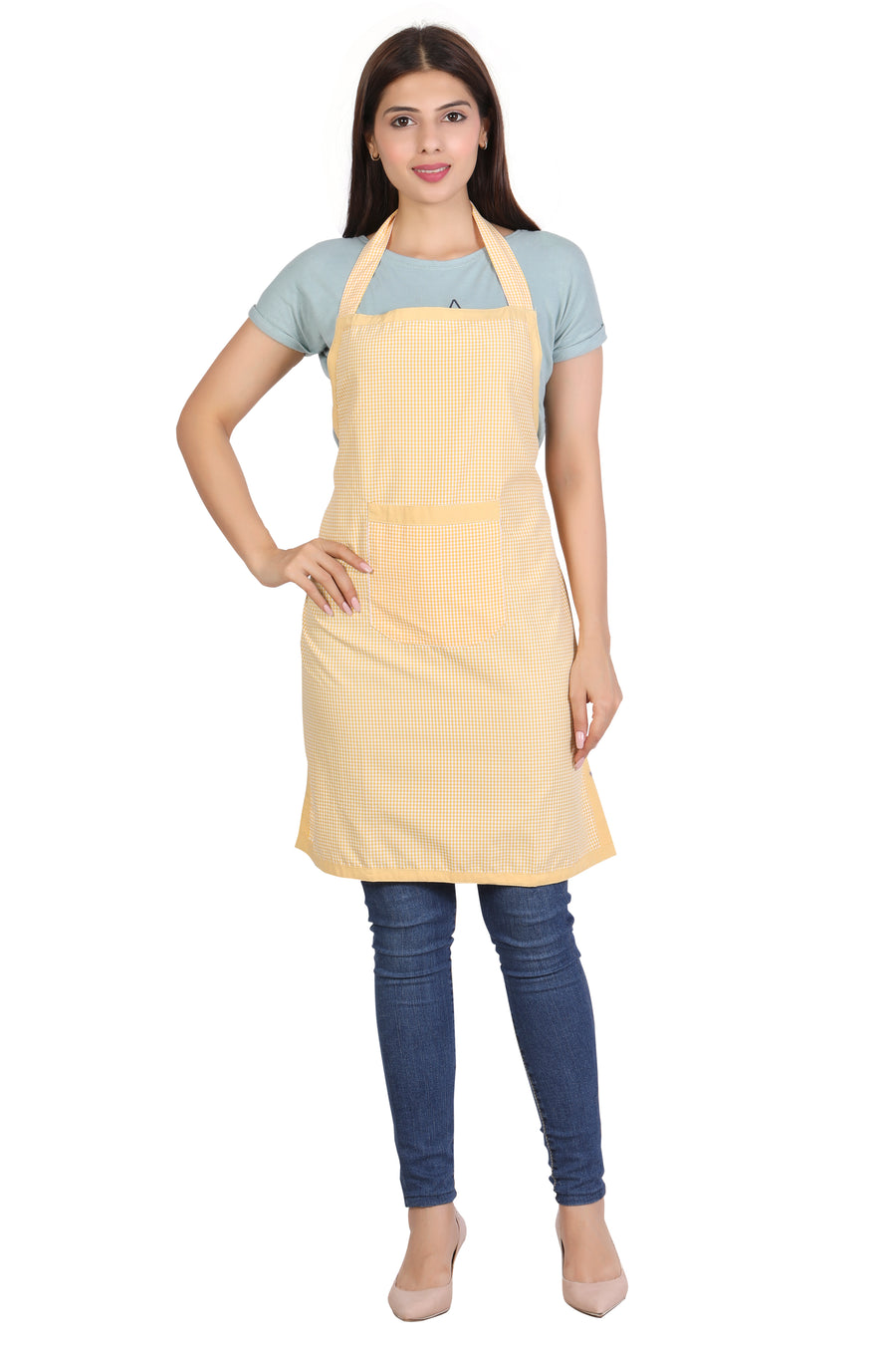 Full Kitchen Apron – Lemon Yellow Checks - Front