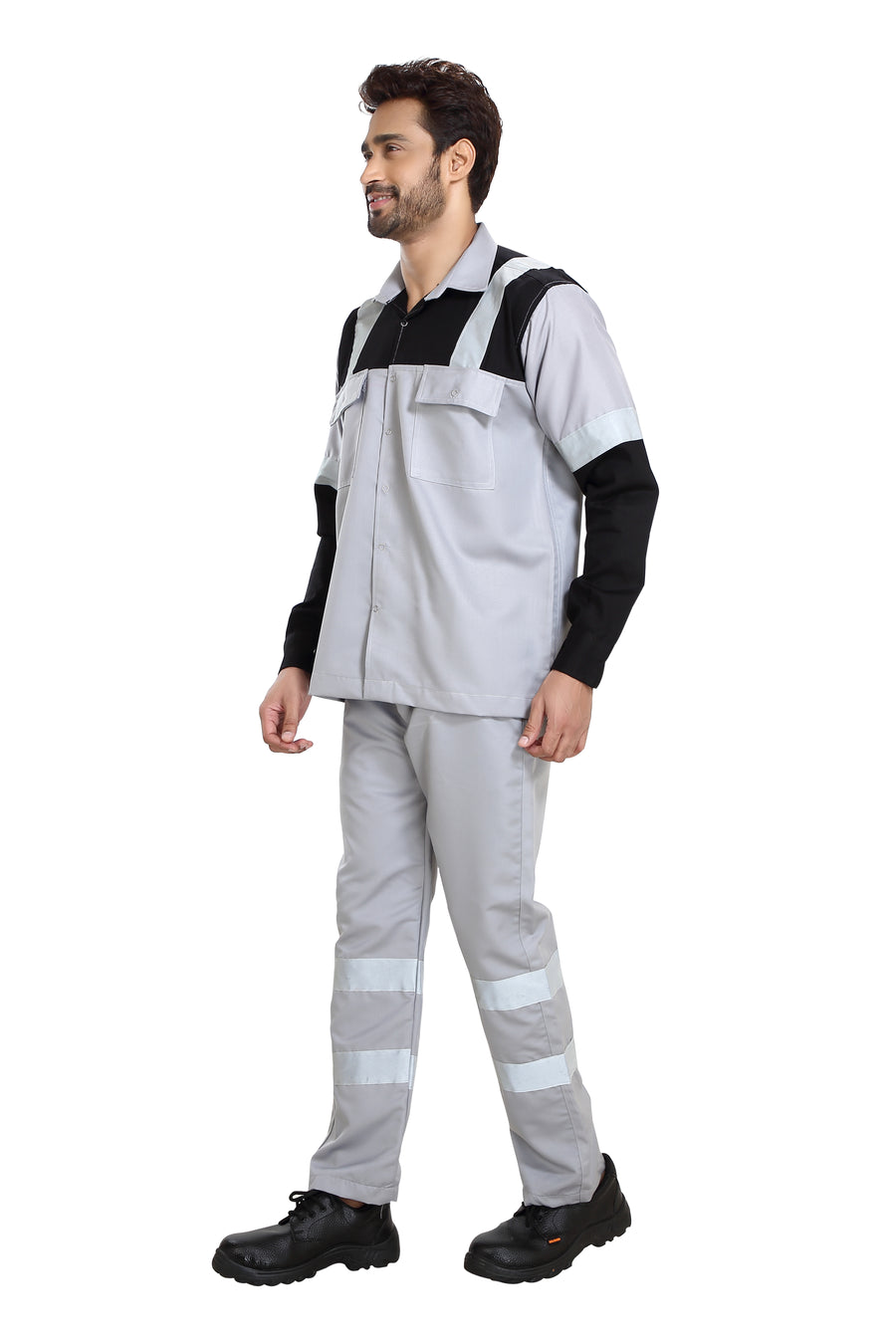 Boiler Pant Shirt Set – Grey & Blue, Grey Reflective Tape - Left Sleeve