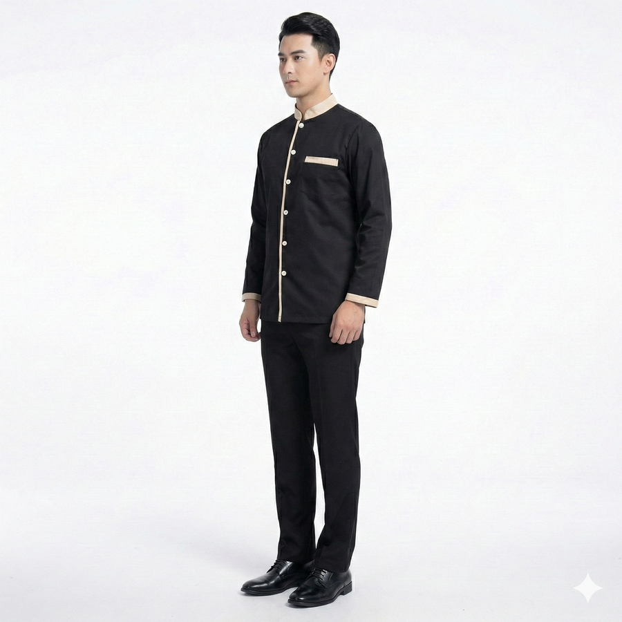 Full Sleeve Waiter Uniform – Black & Cream (Style 2) - Right Sleeve