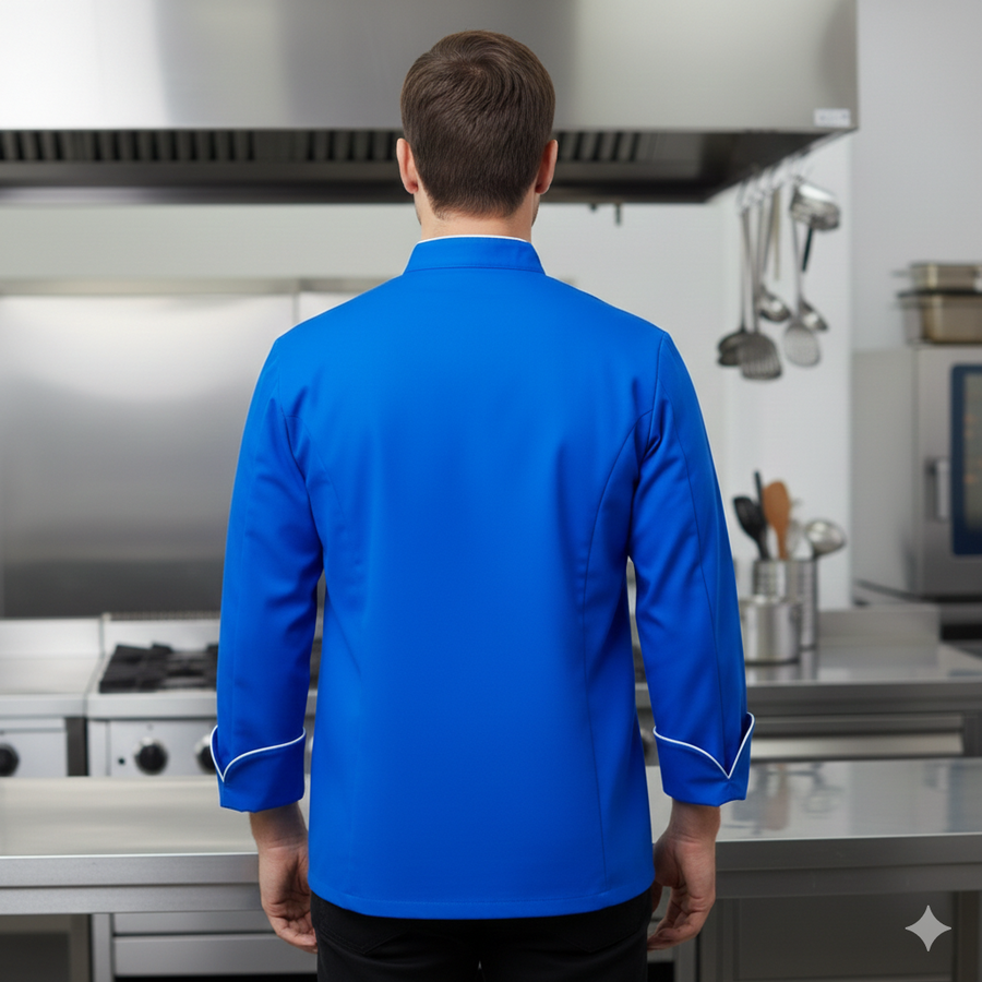 Chef Coat – Royal Blue & White - Back