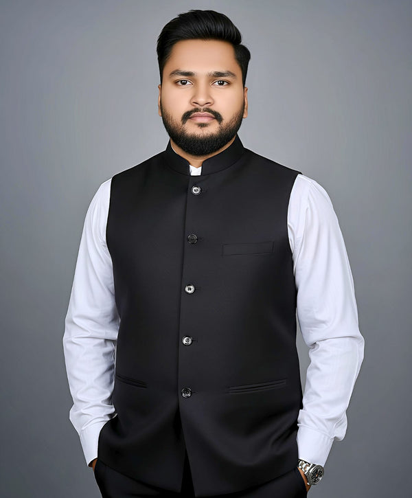 Mafatlal Trendz Black Nehru jacket – front view