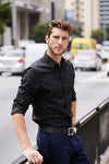Black anti-stain shirt worn outdoors