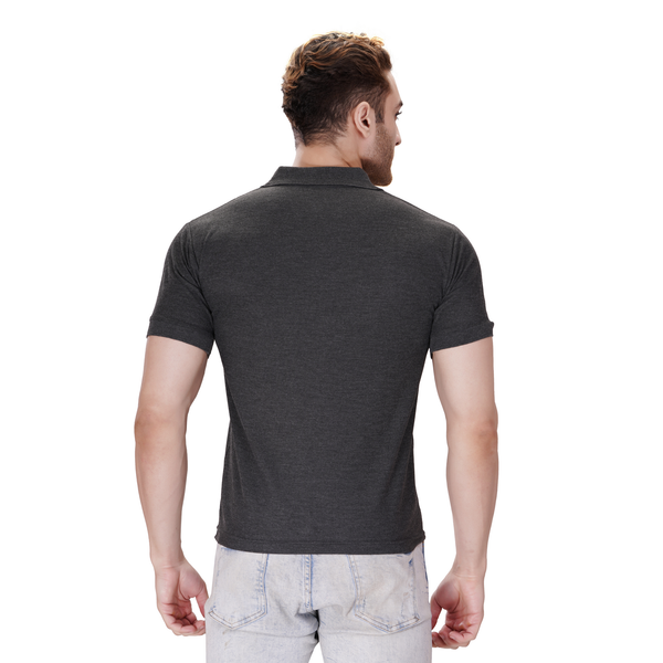 Charcoal Melange polo T-shirt (100% cotton) – back view