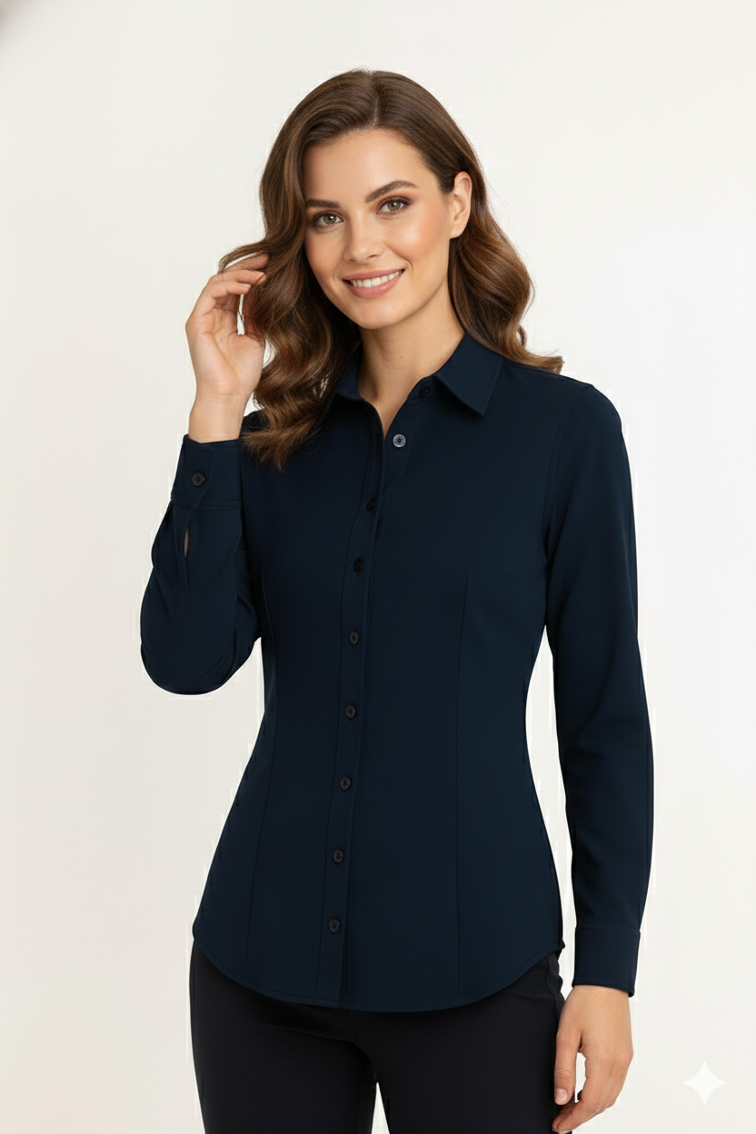 Women's Lycra Formal Shirt – Navy Blue - Front