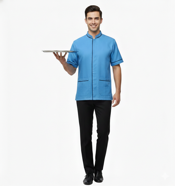 Half Sleeve Waiter Uniform – Sky Blue & Navy – view 2