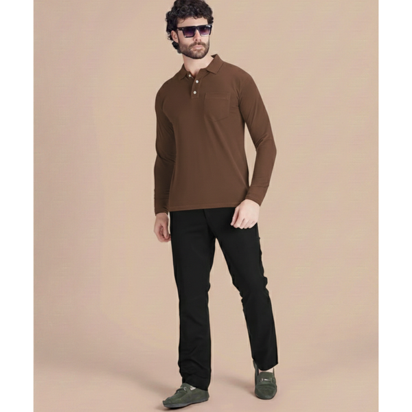 Brown full sleeve dri-fit polo T-shirt – full body – UNIFORMIC