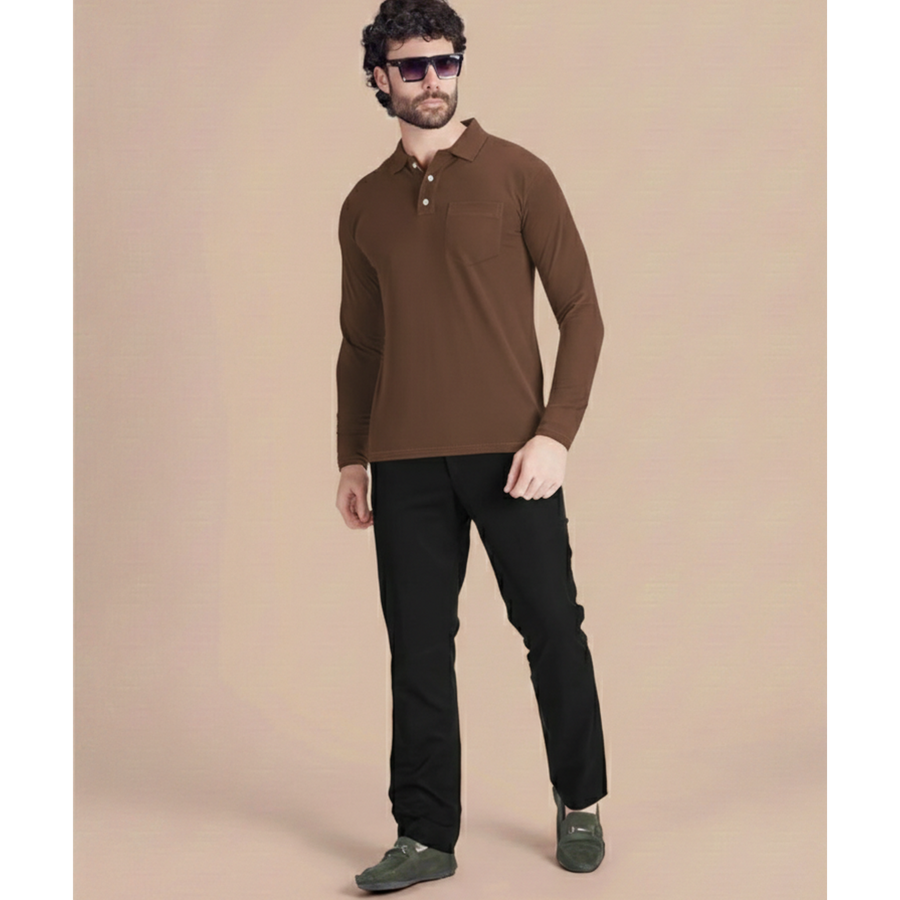 Full Sleeve Dri-Fit Polo T-Shirt – Brown - Front