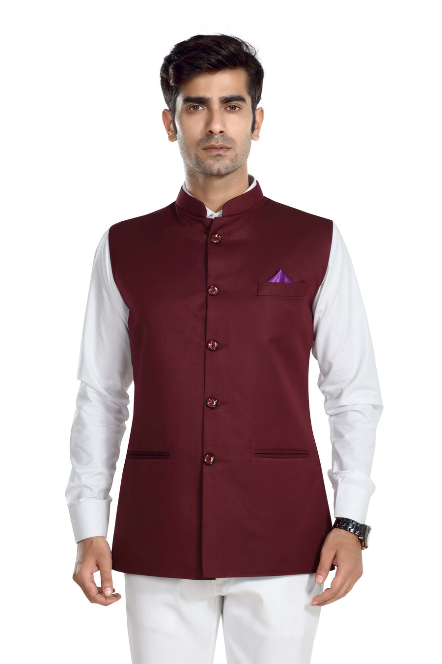 Men's TR Nehru Jacket – Dark Maroon - Front