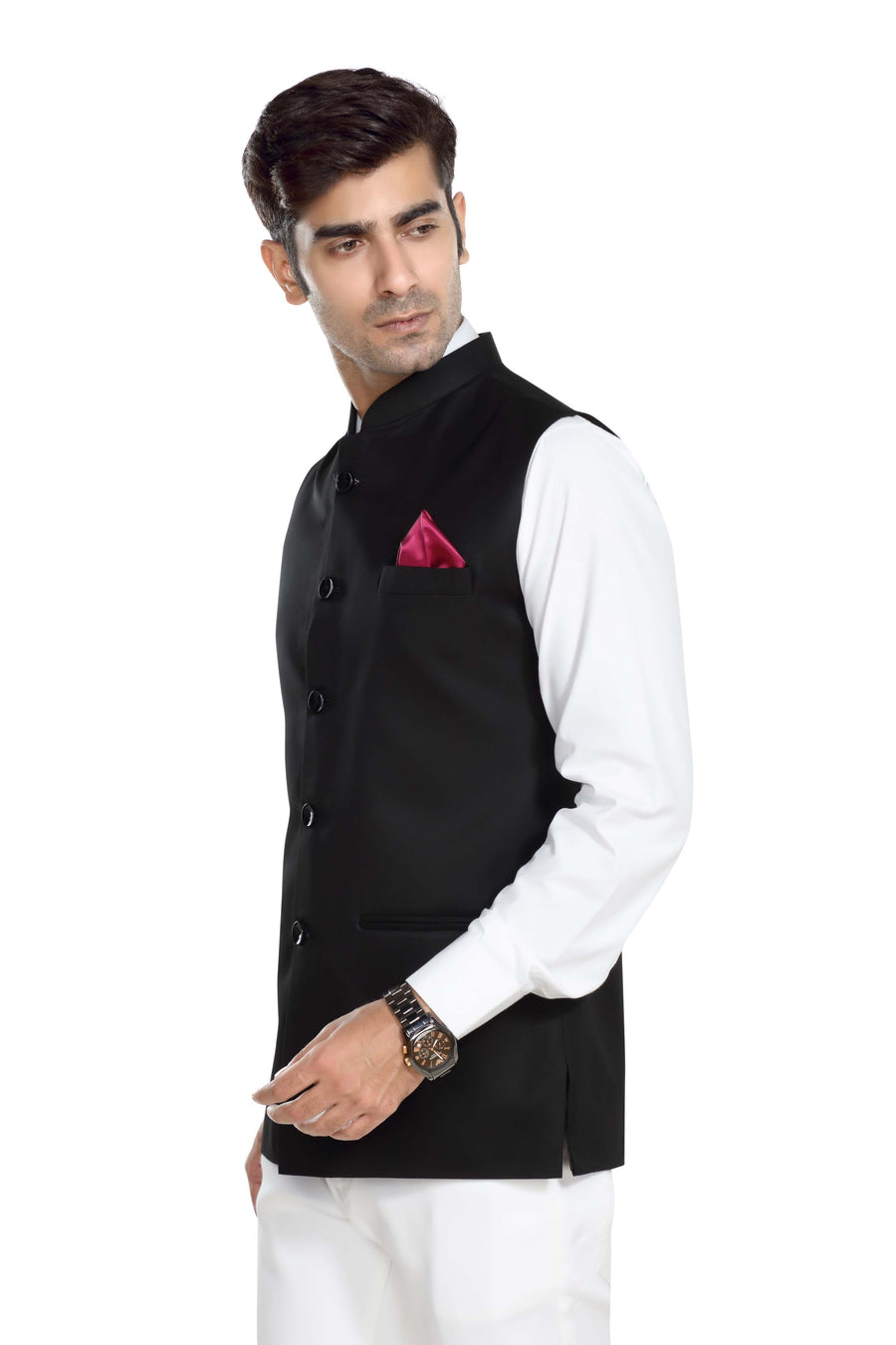 Men's TR Nehru Jacket – Black - Left Sleeve